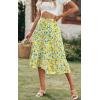 image:imagePRETTYGARDEN Womens Ditzy Floral Print Midi Skirt Boho Elastic High Waist Long Skirts for Women Trendy High Low HemQwhite Green
