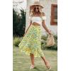 image:imagePRETTYGARDEN Womens Ditzy Floral Print Midi Skirt Boho Elastic High Waist Long Skirts for Women Trendy High Low HemQwhite Green