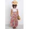 image:imagePRETTYGARDEN Womens Ditzy Floral Print Midi Skirt Boho Elastic High Waist Long Skirts for Women Trendy High Low HemQwhite Purple