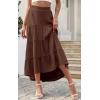 image:imagePRETTYGARDEN Womens Ditzy Floral Print Midi Skirt Boho Elastic High Waist Long Skirts for Women Trendy High Low HemSbrown