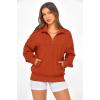 image:imagePRETTYGARDEN Womens Half Zip Oversized Sweatshirts Fleece Hoodies 2026 Trendy Long Sleeve Pullover Tops Y2k Spring OutfitsBrick Red