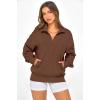 image:imagePRETTYGARDEN Womens Half Zip Oversized Sweatshirts Fleece Hoodies 2026 Trendy Long Sleeve Pullover Tops Y2k Spring OutfitsCoffee