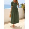 image:imagePRETTYGARDEN Womens Maxi Smocked Eyelet Dress Summer 2026 Short Puff Sleeve Long Flowy Boho Beach Party Sun Dresses PocketsArmy Green