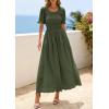 image:imagePRETTYGARDEN Womens Maxi Smocked Eyelet Dress Summer 2026 Short Puff Sleeve Long Flowy Boho Beach Party Sun Dresses PocketsArmy Green
