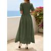 image:imagePRETTYGARDEN Womens Maxi Smocked Eyelet Dress Summer 2026 Short Puff Sleeve Long Flowy Boho Beach Party Sun Dresses PocketsArmy Green