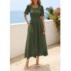 image:imagePRETTYGARDEN Womens Maxi Smocked Eyelet Dress Summer 2026 Short Puff Sleeve Long Flowy Boho Beach Party Sun Dresses PocketsArmy Green