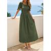 image:imagePRETTYGARDEN Womens Maxi Smocked Eyelet Dress Summer 2026 Short Puff Sleeve Long Flowy Boho Beach Party Sun Dresses PocketsArmy Green