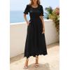 image:imagePRETTYGARDEN Womens Maxi Smocked Eyelet Dress Summer 2026 Short Puff Sleeve Long Flowy Boho Beach Party Sun Dresses PocketsBlack