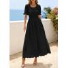 image:imagePRETTYGARDEN Womens Maxi Smocked Eyelet Dress Summer 2026 Short Puff Sleeve Long Flowy Boho Beach Party Sun Dresses PocketsBlack