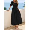 image:imagePRETTYGARDEN Womens Maxi Smocked Eyelet Dress Summer 2026 Short Puff Sleeve Long Flowy Boho Beach Party Sun Dresses PocketsBlack