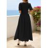 image:imagePRETTYGARDEN Womens Maxi Smocked Eyelet Dress Summer 2026 Short Puff Sleeve Long Flowy Boho Beach Party Sun Dresses PocketsBlack