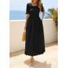 image:imagePRETTYGARDEN Womens Maxi Smocked Eyelet Dress Summer 2026 Short Puff Sleeve Long Flowy Boho Beach Party Sun Dresses PocketsBlack