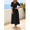 image:imagePRETTYGARDEN Womens Maxi Smocked Eyelet Dress Summer 2026 Short Puff Sleeve Long Flowy Boho Beach Party Sun Dresses PocketsBlack