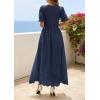 image:imagePRETTYGARDEN Womens Maxi Smocked Eyelet Dress Summer 2026 Short Puff Sleeve Long Flowy Boho Beach Party Sun Dresses PocketsNavy Blue