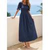 image:imagePRETTYGARDEN Womens Maxi Smocked Eyelet Dress Summer 2026 Short Puff Sleeve Long Flowy Boho Beach Party Sun Dresses PocketsNavy Blue