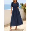image:imagePRETTYGARDEN Womens Maxi Smocked Eyelet Dress Summer 2026 Short Puff Sleeve Long Flowy Boho Beach Party Sun Dresses PocketsNavy Blue