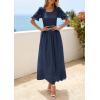 image:imagePRETTYGARDEN Womens Maxi Smocked Eyelet Dress Summer 2026 Short Puff Sleeve Long Flowy Boho Beach Party Sun Dresses PocketsNavy Blue