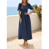 image:imagePRETTYGARDEN Womens Maxi Smocked Eyelet Dress Summer 2026 Short Puff Sleeve Long Flowy Boho Beach Party Sun Dresses PocketsNavy Blue