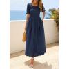 image:imagePRETTYGARDEN Womens Maxi Smocked Eyelet Dress Summer 2026 Short Puff Sleeve Long Flowy Boho Beach Party Sun Dresses PocketsNavy Blue