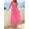 image:imagePRETTYGARDEN Womens Maxi Smocked Eyelet Dress Summer 2026 Short Puff Sleeve Long Flowy Boho Beach Party Sun Dresses PocketsPink