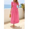 image:imagePRETTYGARDEN Womens Maxi Smocked Eyelet Dress Summer 2026 Short Puff Sleeve Long Flowy Boho Beach Party Sun Dresses PocketsPink