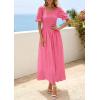 image:imagePRETTYGARDEN Womens Maxi Smocked Eyelet Dress Summer 2026 Short Puff Sleeve Long Flowy Boho Beach Party Sun Dresses PocketsPink