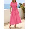 image:imagePRETTYGARDEN Womens Maxi Smocked Eyelet Dress Summer 2026 Short Puff Sleeve Long Flowy Boho Beach Party Sun Dresses PocketsPink