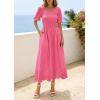 image:imagePRETTYGARDEN Womens Maxi Smocked Eyelet Dress Summer 2026 Short Puff Sleeve Long Flowy Boho Beach Party Sun Dresses PocketsPink