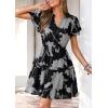 image:imagePRETTYGARDEN Womens Summer Floral Mini Dress 2026 Trendy Ruffle Short Sleeve V Neck Flowy A Line Short Beach DressesBlack Big Floral