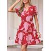 image:imagePRETTYGARDEN Womens Summer Floral Mini Dress 2026 Trendy Ruffle Short Sleeve V Neck Flowy A Line Short Beach DressesFloral Red Pink