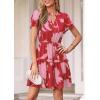 image:imagePRETTYGARDEN Womens Summer Floral Mini Dress 2026 Trendy Ruffle Short Sleeve V Neck Flowy A Line Short Beach DressesFloral Red Pink
