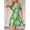 image:imagePRETTYGARDEN Womens Summer Floral Mini Dress 2026 Trendy Ruffle Short Sleeve V Neck Flowy A Line Short Beach DressesGreen Floral