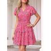 image:imagePRETTYGARDEN Womens Summer Floral Mini Dress 2026 Trendy Ruffle Short Sleeve V Neck Flowy A Line Short Beach DressesRose Red Floral