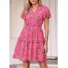 image:imagePRETTYGARDEN Womens Summer Floral Mini Dress 2026 Trendy Ruffle Short Sleeve V Neck Flowy A Line Short Beach DressesRose Red Floral