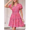 image:imagePRETTYGARDEN Womens Summer Floral Mini Dress 2026 Trendy Ruffle Short Sleeve V Neck Flowy A Line Short Beach DressesRose Red Floral