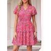 image:imagePRETTYGARDEN Womens Summer Floral Mini Dress 2026 Trendy Ruffle Short Sleeve V Neck Flowy A Line Short Beach DressesRose Red Floral