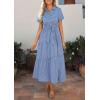 image:imagePRETTYGARDEN Womens Summer Maxi Button Up Shirt Dress 2026 Short Sleeve Striped A Line Long Flowy Elegant Spring DressesBlue Striped