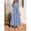 image:imagePRETTYGARDEN Womens Summer Maxi Button Up Shirt Dress 2026 Short Sleeve Striped A Line Long Flowy Elegant Spring DressesBlue Striped