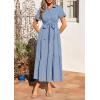 image:imagePRETTYGARDEN Womens Summer Maxi Button Up Shirt Dress 2026 Short Sleeve Striped A Line Long Flowy Elegant Spring DressesBlue Striped