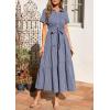 image:imagePRETTYGARDEN Womens Summer Maxi Button Up Shirt Dress 2026 Short Sleeve Striped A Line Long Flowy Elegant Spring DressesDark Blue Striped