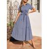 image:imagePRETTYGARDEN Womens Summer Maxi Button Up Shirt Dress 2026 Short Sleeve Striped A Line Long Flowy Elegant Spring DressesDark Blue Striped