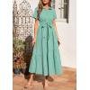 image:imagePRETTYGARDEN Womens Summer Maxi Button Up Shirt Dress 2026 Short Sleeve Striped A Line Long Flowy Elegant Spring DressesGreen Striped