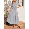 image:imagePRETTYGARDEN Womens Summer Maxi Button Up Shirt Dress 2026 Short Sleeve Striped A Line Long Flowy Elegant Spring DressesGrey Striped