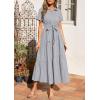 image:imagePRETTYGARDEN Womens Summer Maxi Button Up Shirt Dress 2026 Short Sleeve Striped A Line Long Flowy Elegant Spring DressesGrey Striped