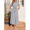 image:imagePRETTYGARDEN Womens Summer Maxi Button Up Shirt Dress 2026 Short Sleeve Striped A Line Long Flowy Elegant Spring DressesGrey Striped