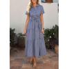 image:imagePRETTYGARDEN Womens Summer Maxi Button Up Shirt Dress 2026 Short Sleeve Striped A Line Long Flowy Elegant Spring DressesNavy Blue Striped