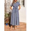 image:imagePRETTYGARDEN Womens Summer Maxi Button Up Shirt Dress 2026 Short Sleeve Striped A Line Long Flowy Elegant Spring DressesNavy Blue Striped