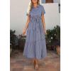 image:imagePRETTYGARDEN Womens Summer Maxi Button Up Shirt Dress 2026 Short Sleeve Striped A Line Long Flowy Elegant Spring DressesNavy Blue Striped