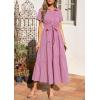 image:imagePRETTYGARDEN Womens Summer Maxi Button Up Shirt Dress 2026 Short Sleeve Striped A Line Long Flowy Elegant Spring DressesRose Red Striped
