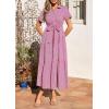 image:imagePRETTYGARDEN Womens Summer Maxi Button Up Shirt Dress 2026 Short Sleeve Striped A Line Long Flowy Elegant Spring DressesRose Red Striped